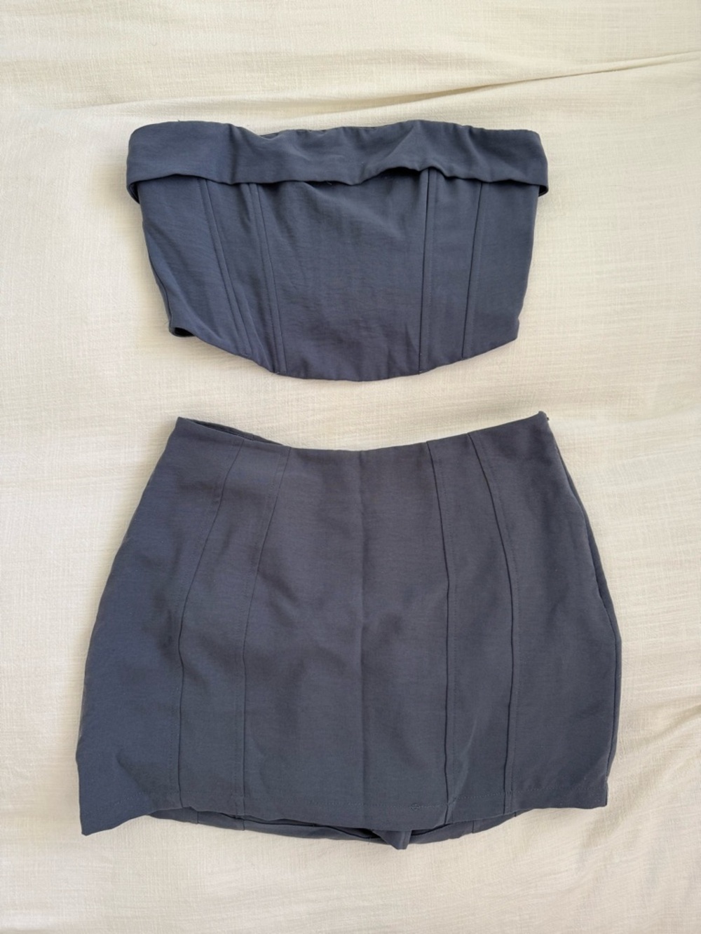 Cotton Candy Charcoal Grey Two-Piece Mini Skirt Set